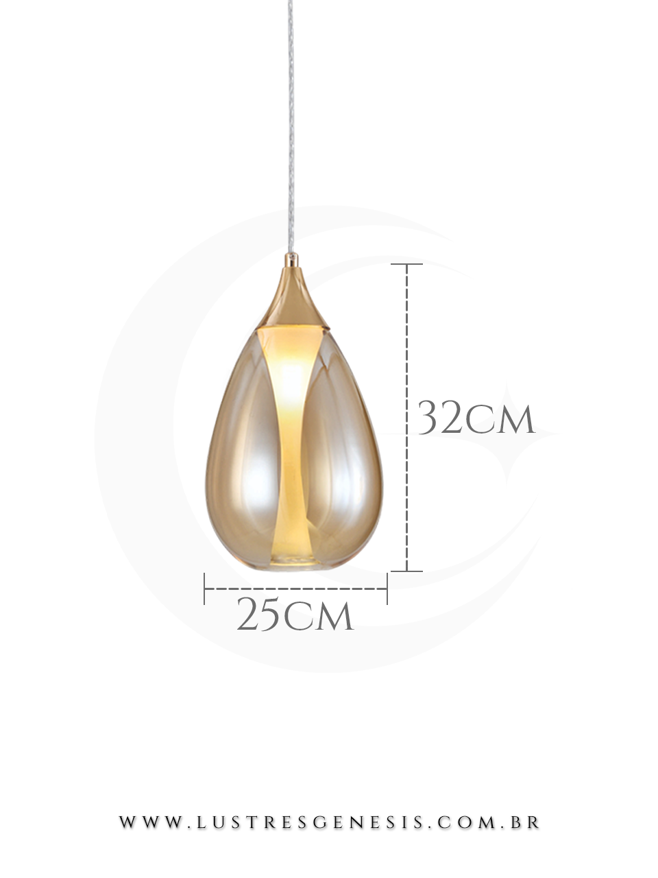 Lustre Pendente Metal Dourado Vidro Ambar DCD04185 G9 15x28cm, Bancada Area Gourmet, Lavabo, Cabeceira de Cama, Banheiro